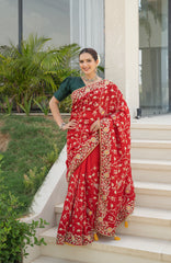 Red Upara Silk Saree