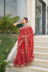 Red Upara Silk Saree