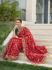 Red Upara Silk Saree