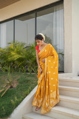 Mustard Upara Silk Saree