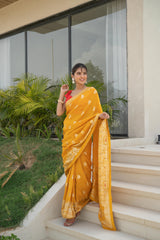 Mustard Upara Silk Saree