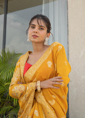 Mustard Upara Silk Saree