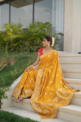 Mustard Upara Silk Saree