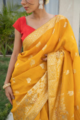 Mustard Upara Silk Saree