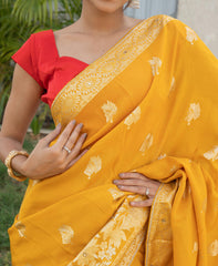 Mustard Upara Silk Saree