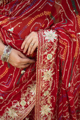 Red Maroon Chinnon Ojaria Saree