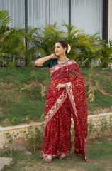 Red Maroon Chinnon Ojaria Saree
