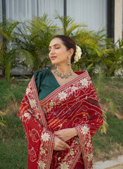 Red Maroon Chinnon Ojaria Saree