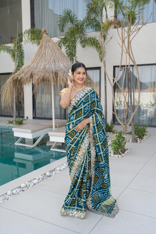 Mor Khaanti Blue Ghatchola Saree