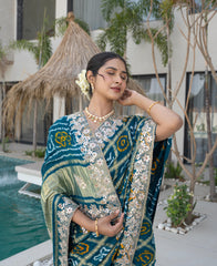 Mor Khaanti Blue Ghatchola Saree