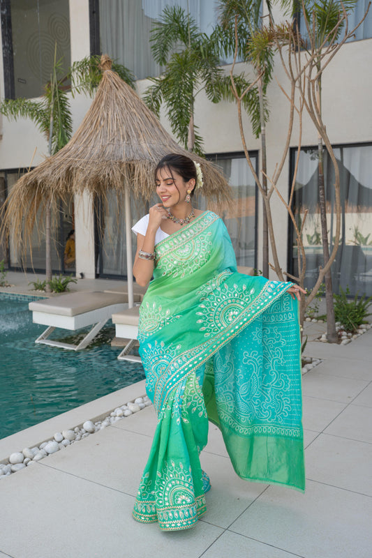 Neon Rama Firozi Dola Silk Saree