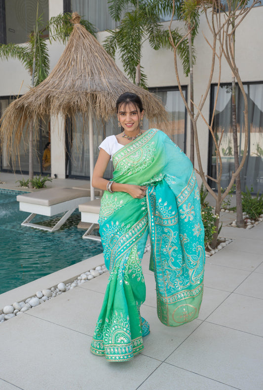 Neon Rama Firozi Dola Silk Saree