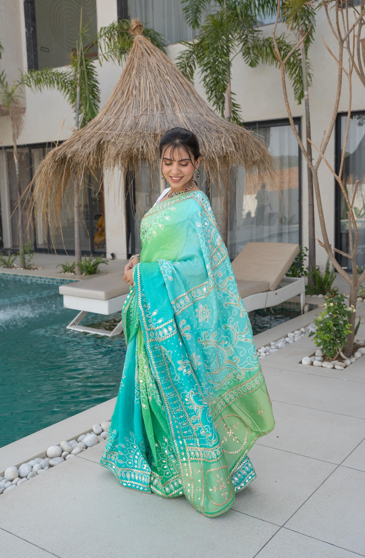 Neon Rama Green Dola Silk Saree