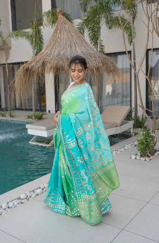 Neon Rama Green Dola Silk Saree