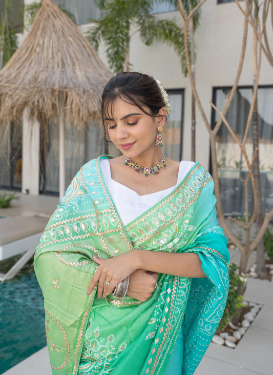 Neon Rama Green Dola Silk Saree