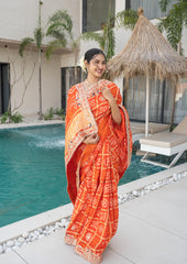 Designer Rust Orange Ghatchola Gajji Silk Saree