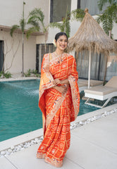 Designer Rust Orange Ghatchola Gajji Silk Saree