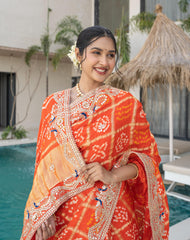 Designer Rust Orange Ghatchola Gajji Silk Saree