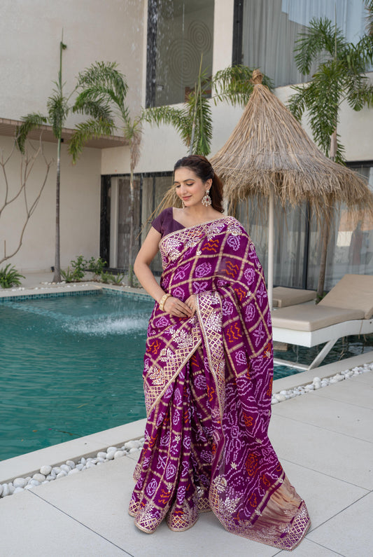 Purple Ghatchola Gajji Silk Saree