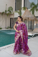 Purple Ghatchola Gajji Silk Saree