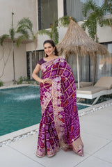 Purple Ghatchola Gajji Silk Saree