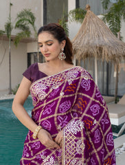 Purple Ghatchola Gajji Silk Saree