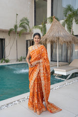 Rust Orange Ghatchola Gajji Silk Saree
