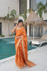 Rust Orange Ghatchola Gajji Silk Saree
