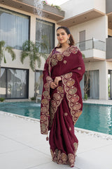 Wine Gajji Silk Saree