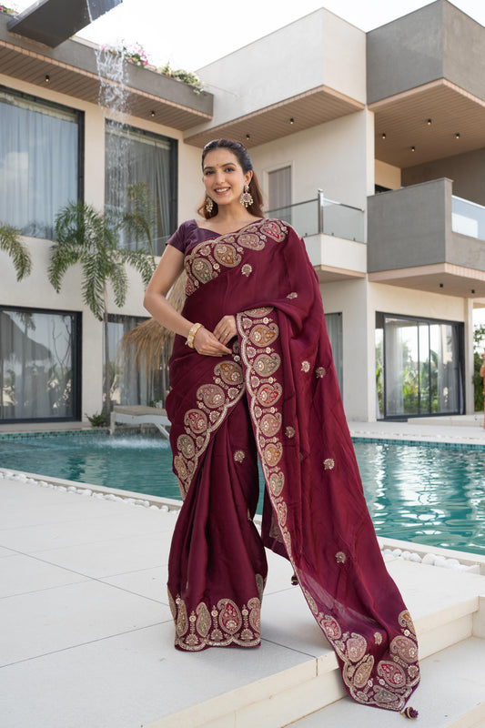 Wine Gajji Silk Saree