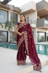 Wine Gajji Silk Saree