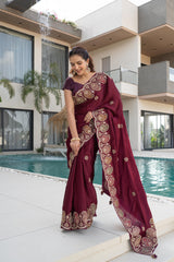 Wine Gajji Silk Saree