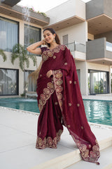 Wine Gajji Silk Saree
