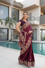 Wine Gajji Silk Saree