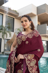 Wine Gajji Silk Saree
