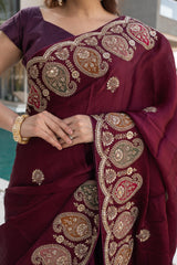 Wine Gajji Silk Saree