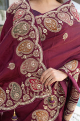 Wine Gajji Silk Saree