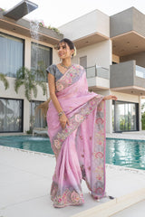 Moof Pink Banarasi Silk Saree