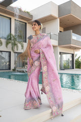 Moof Pink Banarasi Silk Saree