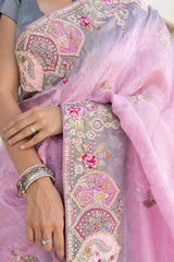 Moof Pink Banarasi Silk Saree