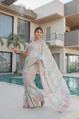 Pastel Pink & Moof Purple Banarasi Saree