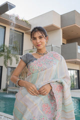 Pastel Pink & Moof Purple Banarasi Saree