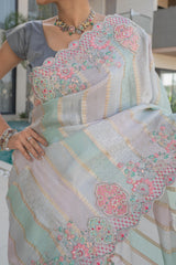 Pastel Pink & Moof Purple Banarasi Saree