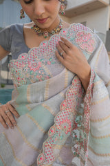 Pastel Pink & Moof Purple Banarasi Saree