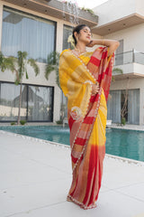 Mustard Red Banarasi HO Silk Saree
