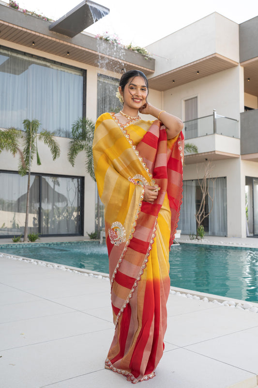 Mustard Red Banarasi HO Silk Saree