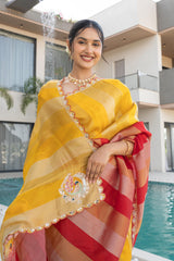 Mustard Red Banarasi HO Silk Saree