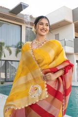 Mustard Red Banarasi HO Silk Saree