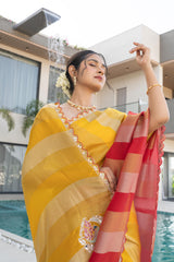 Mustard Red Banarasi HO Silk Saree