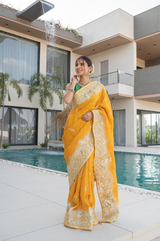 Golden Mustard Banarasi Silk Saree